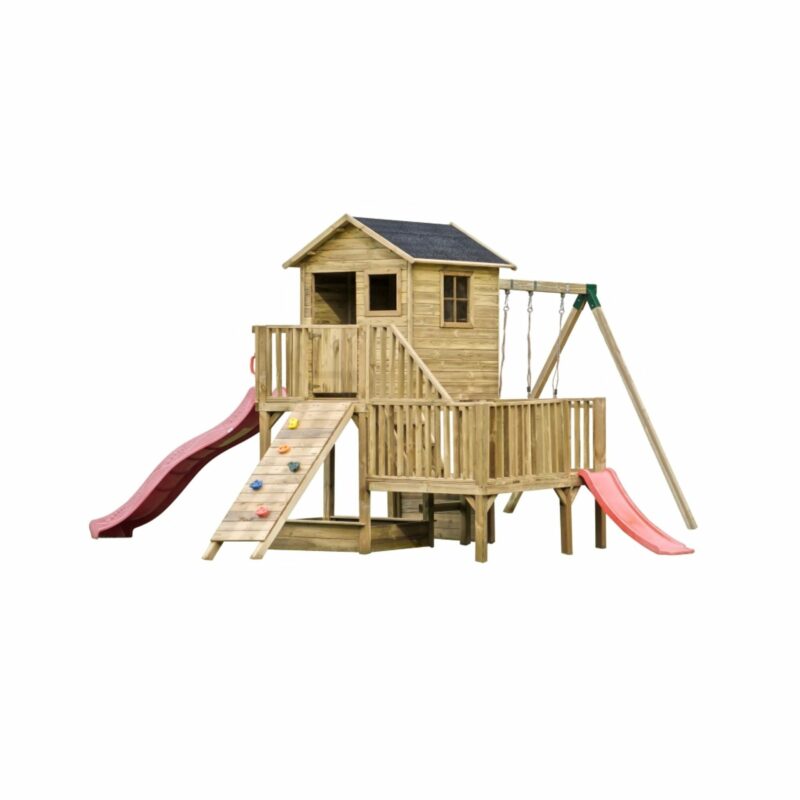 Koka spēļu namiņš bērniem “Kārīte” + šūpoļu D modulis