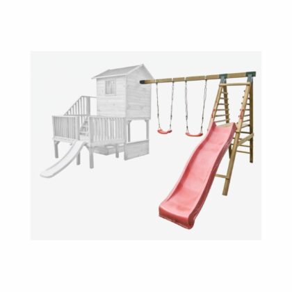 Koka spēļu namiņš bērniem “Kārīte” + šūpoļu E modulis