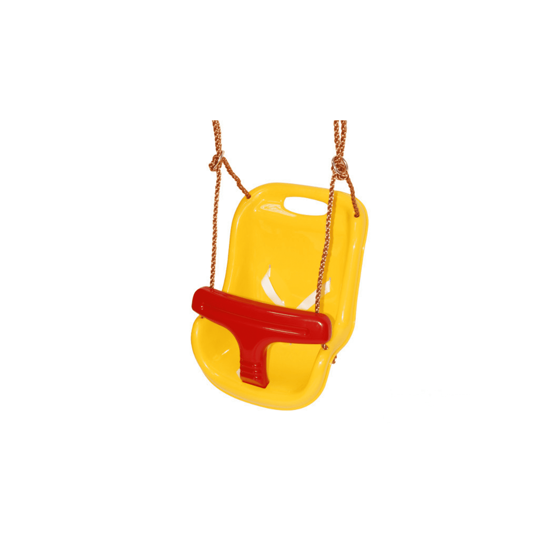 Bērnu šūpoles ar aizsargrāmīti (dzeltenā un sarkanā krāsā)